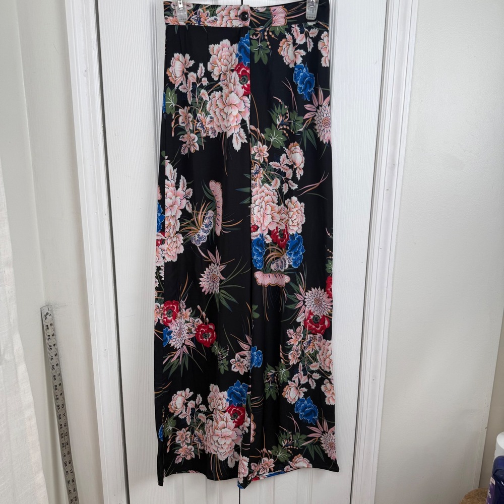 L'ATISTE Floral Wide Leg Pants Small‎ Black Cottagecore Boho High Rise Trousers